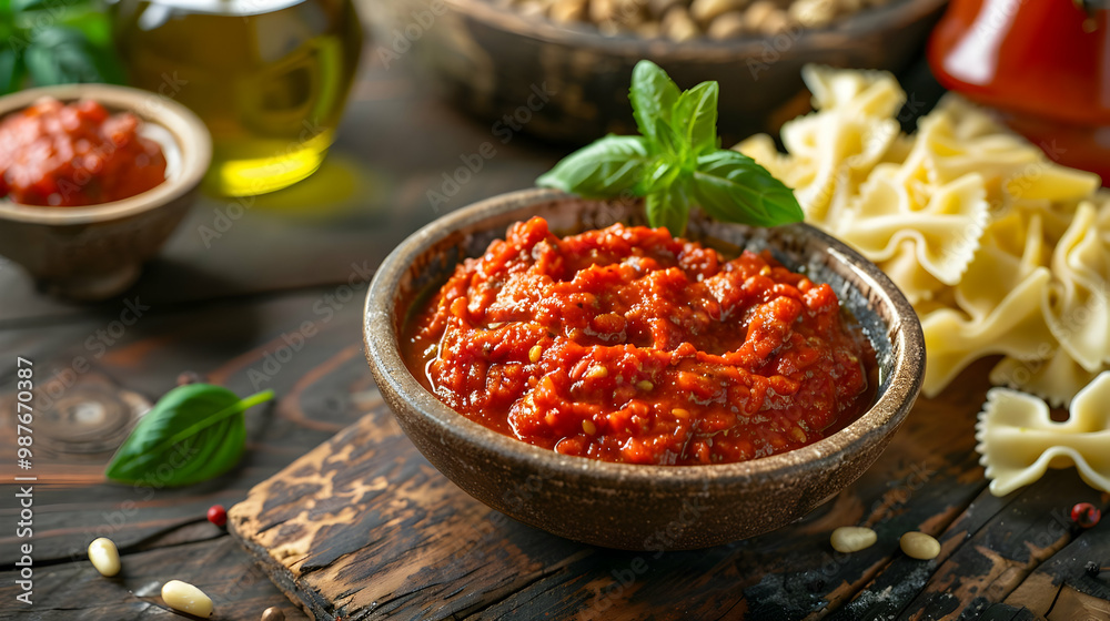 Homemade Tomato Sauce with Fresh Basil and Pine Nuts