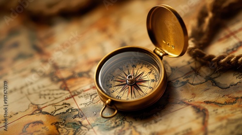 Vintage Compass on Antique Map