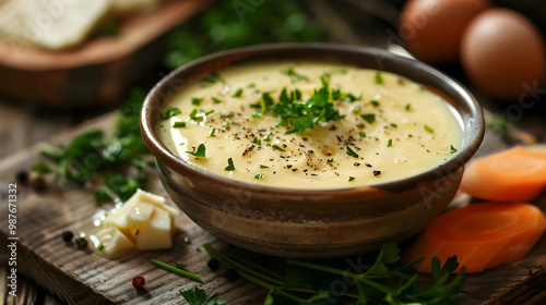 Creamy Soup with Fresh Parsley and Black Pepper