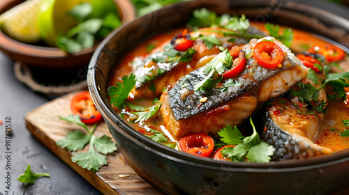 Spicy Fish Curry with Cilantro and Red Chili