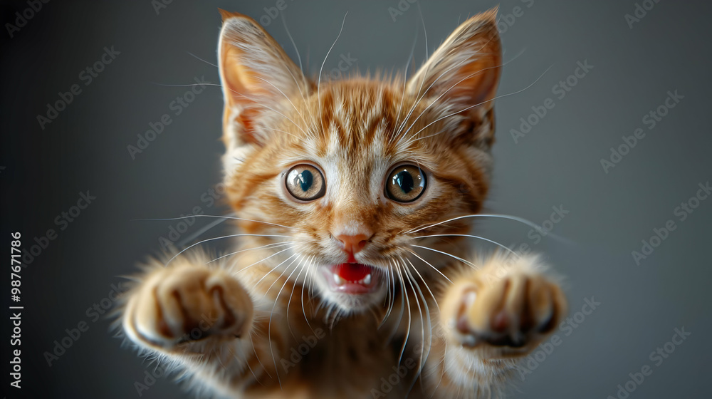 Playful Kitten Reaches Out with Paws, Copy Space for Your Brand Playful Kitten Reaches Out with Paws, Copy Space for Your Brand