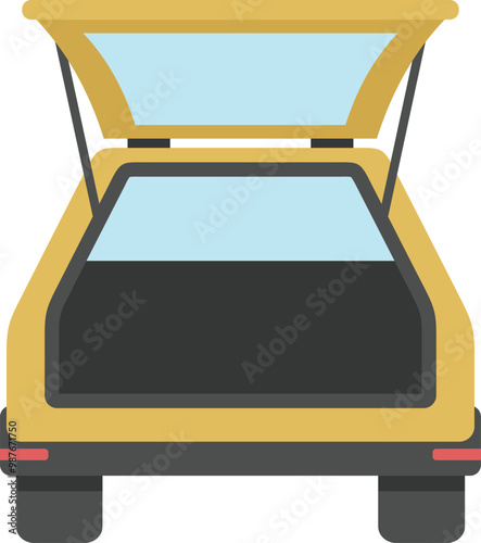 Simple vector illustration of a yellow car with an open trunk on a white background