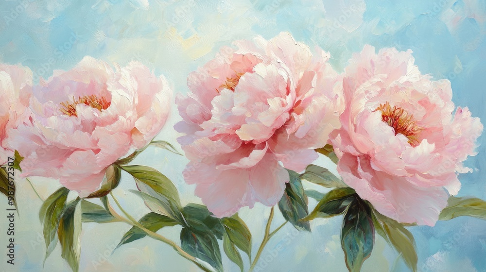 Blooming Pink Peonies Oil Painting Blooming Pink Peonies Oil Painting