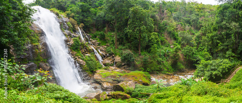 panorama of Wachirathan waterfall : waterfall in doi inthanon national park, Chiang mai,Thailand photo