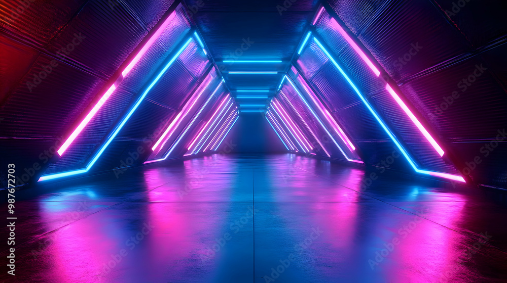 Neon Lights in Futuristic Corridor 3D Illustration Neon Lights in Futuristic Corridor 3D Illustration