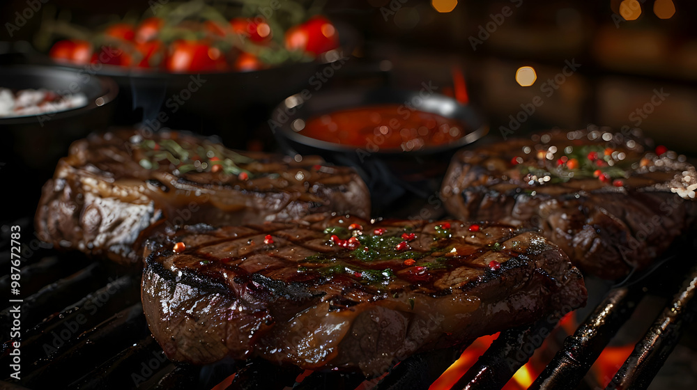 Juicy Grilled Steak on a Hot Grill Juicy Grilled Steak on a Hot Grill