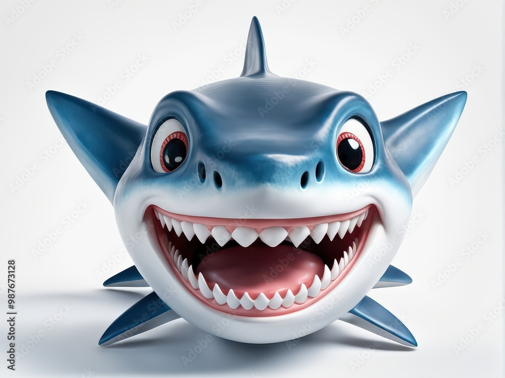 A cartoonish shark with a big smile, designed for playful appeal. A cartoonish shark with a big smile, designed for playful appeal.