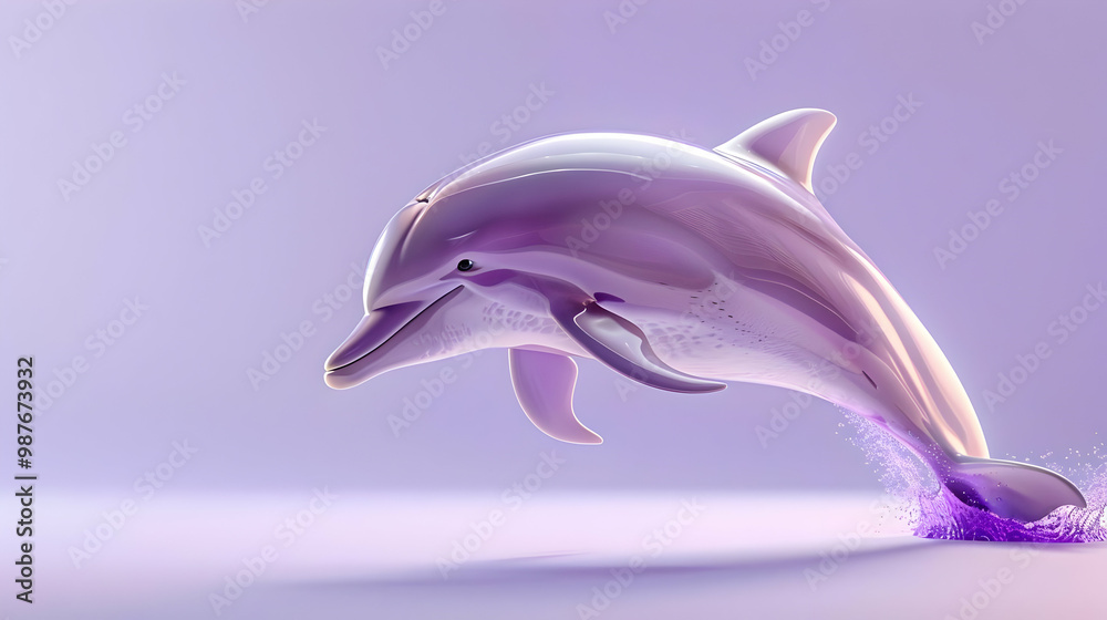 Purple Dolphin Leaps with Splash, Copy Space Purple Dolphin Leaps with Splash, Copy Space