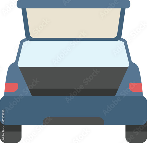 Rear view of a blue car with an open trunk, ready for loading luggage