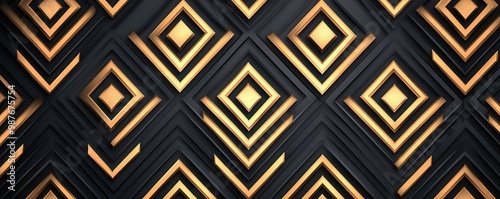 Abstract Geometric Pattern with Black and Gold Squares.