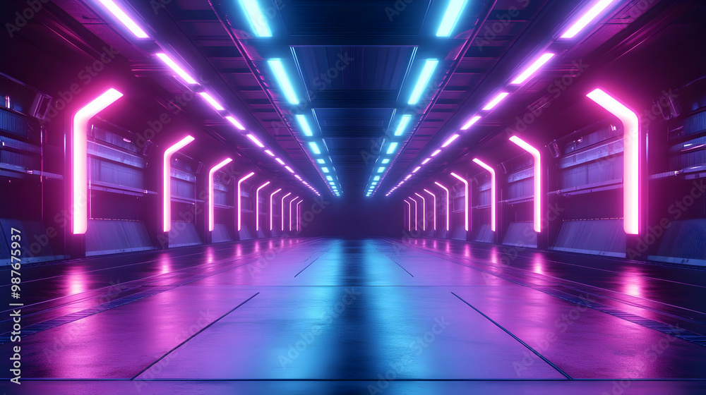 Futuristic Neon Tunnel 3D Render Futuristic Neon Tunnel 3D Render