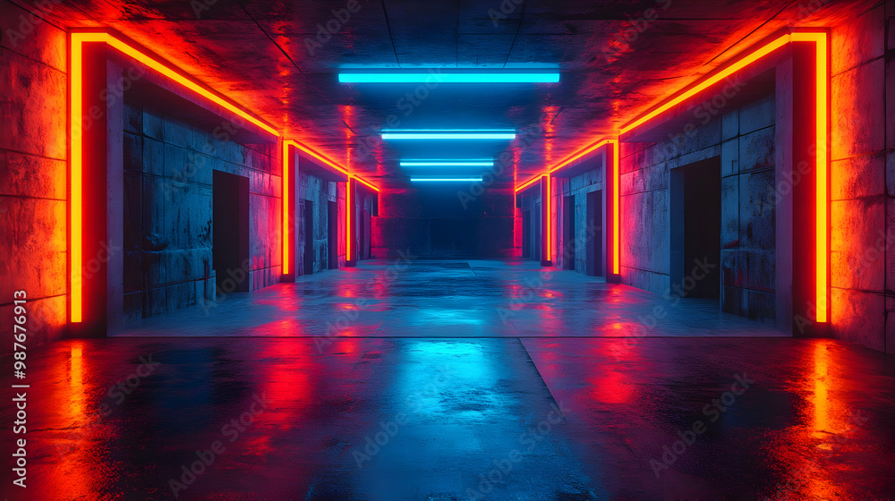 Neon Lights Corridor 3D Illustration Neon Lights Corridor 3D Illustration