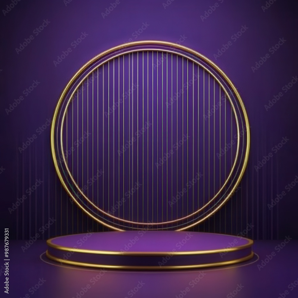 Purple and Gold Minimalist Product Display Stand with Circular Frame. Purple and Gold Minimalist Product Display Stand with Circular Frame.