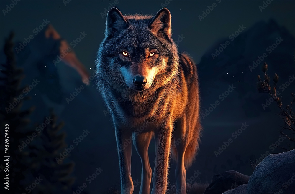A fox standing in a dark night location. A fox standing in a dark night location.