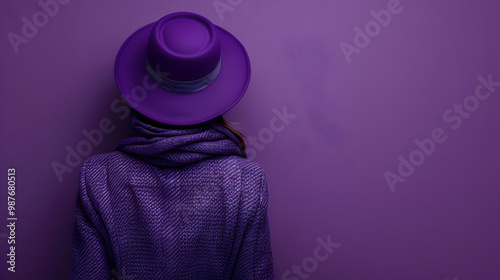 Purple Hat and Scarf Against a Purple Wall, a Minimalist Copy Space photo