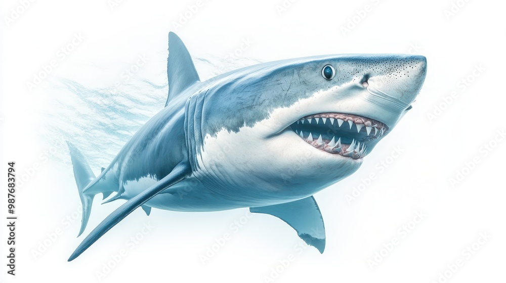 Naklejka premium A shark is swimming in the ocean with its mouth open