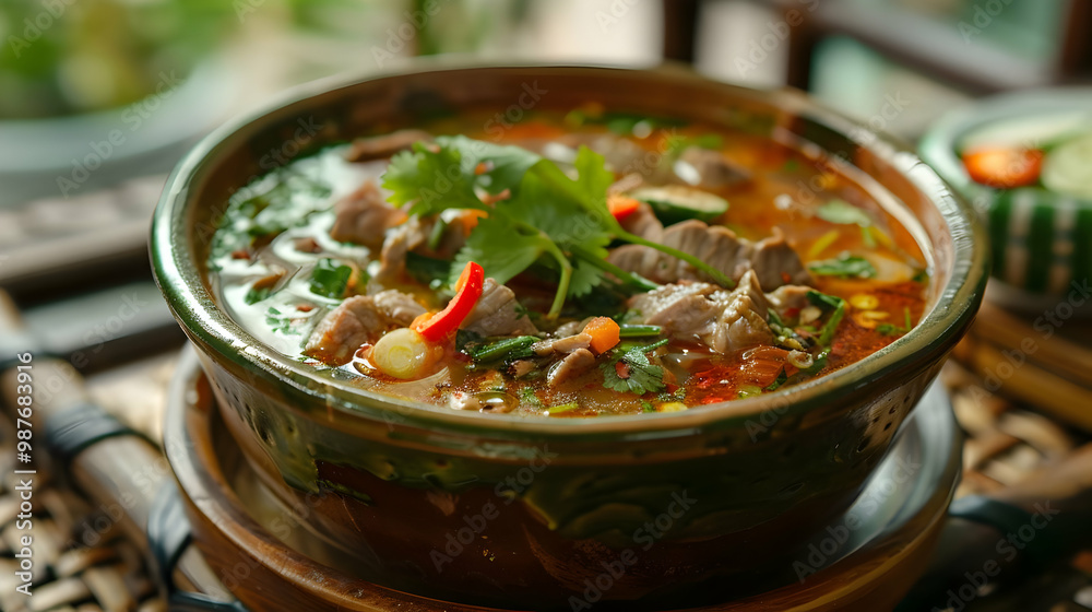 Spicy Beef Soup with Chili and Cilantro A Delicious Thai Dish Spicy Beef Soup with Chili and Cilantro A Delicious Thai Dish