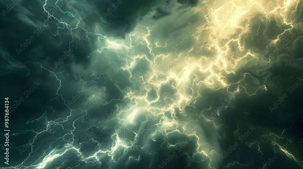 Dramatic Lightning Strikes in Dark Stormy Sky Dramatic Lightning Strikes in Dark Stormy Sky