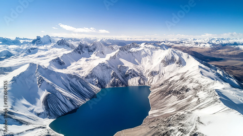 Aerial Panoramic View Of The Snowing Mountains Surrounding Laguna Del Inca In The Chilean Andes, Chile 