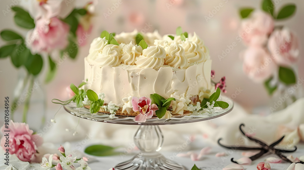 Elegant Vanilla Cake with Floral Decorations Elegant Vanilla Cake with Floral Decorations