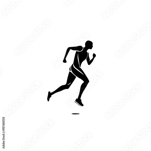 Running Athlete Silhouette Vector Icon. Dynamic Sports and Fitness Design.