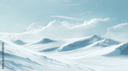 Wind-swept snow across a frozen tundra, cold and harsh environment minimalist realistic. Frozen Tundra. Illustration photo