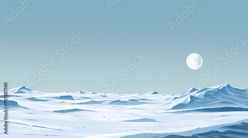 Wind-swept snow across a frozen tundra, cold and harsh environment minimalist realistic. Frozen Tundra. Illustration photo