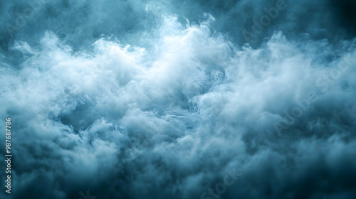 Abstract Smoke Background: Blue and White Swirling Clouds