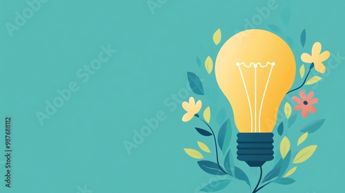 Illuminating Ideas: Light Bulb with Flowing Branches - Concept of Idea Spreading and Growing in Flat Design Illustration