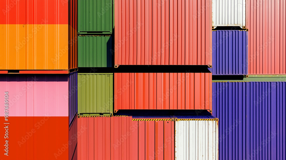 Fototapeta premium Colorful stacked shipping containers creating abstract pattern