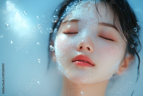 Close-up Portrait of a Woman with Foam on her Face