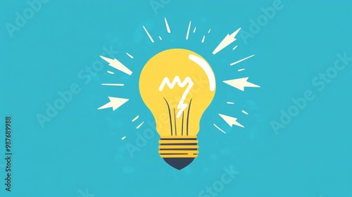 Illuminating Growth: Light Bulb with Lightning Bolt Symbolizing Powerful Ideas in Flat Design Illustration