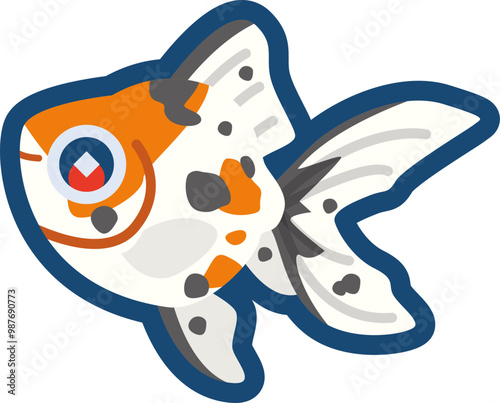 かわいい金魚（キャリコ琉金）のイラスト