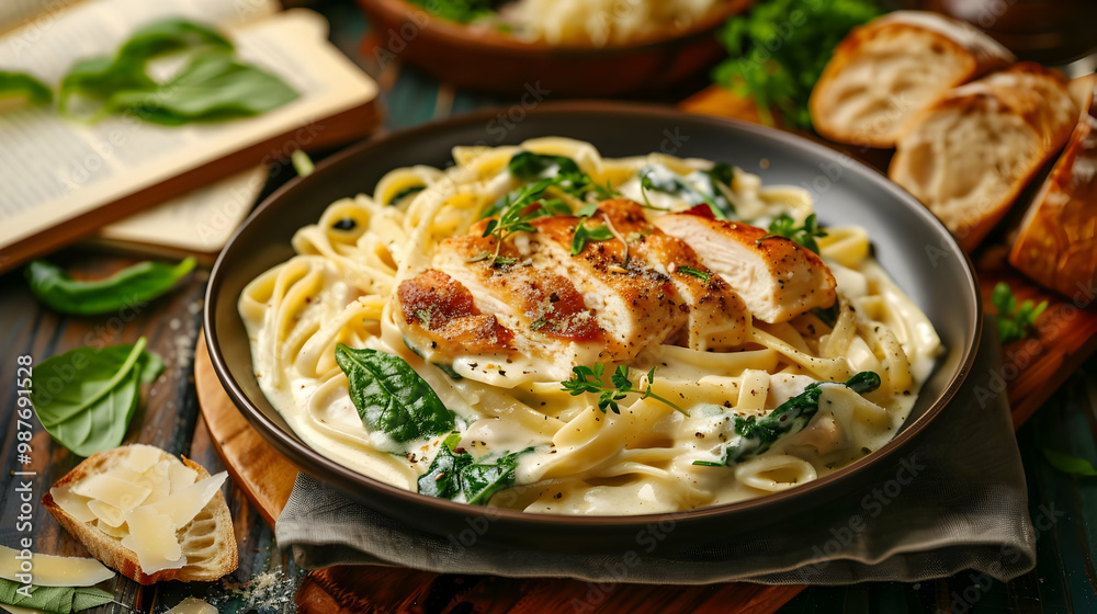 Creamy Chicken Fettuccine Alfredo with Spinach Delicious Pasta Recipe