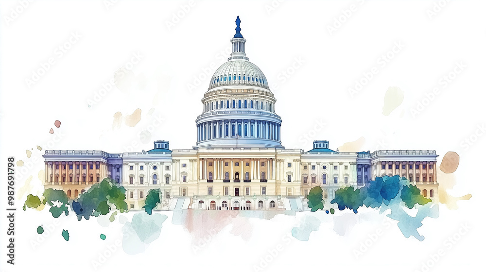 Fototapeta premium watercolor painting of Capitol Building isolated on white background