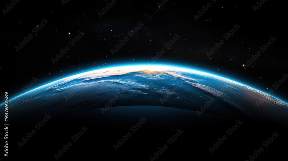 Earthrise from Space with Blue Glow and Stars Earthrise from Space with Blue Glow and Stars