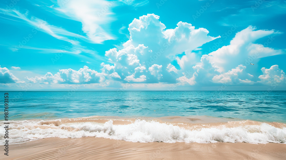turquoise sea with smooth sand on beach wave under blue sky white cloud on summer vacation holiday turquoise sea with smooth sand on beach wave under blue sky white cloud on summer vacation holiday