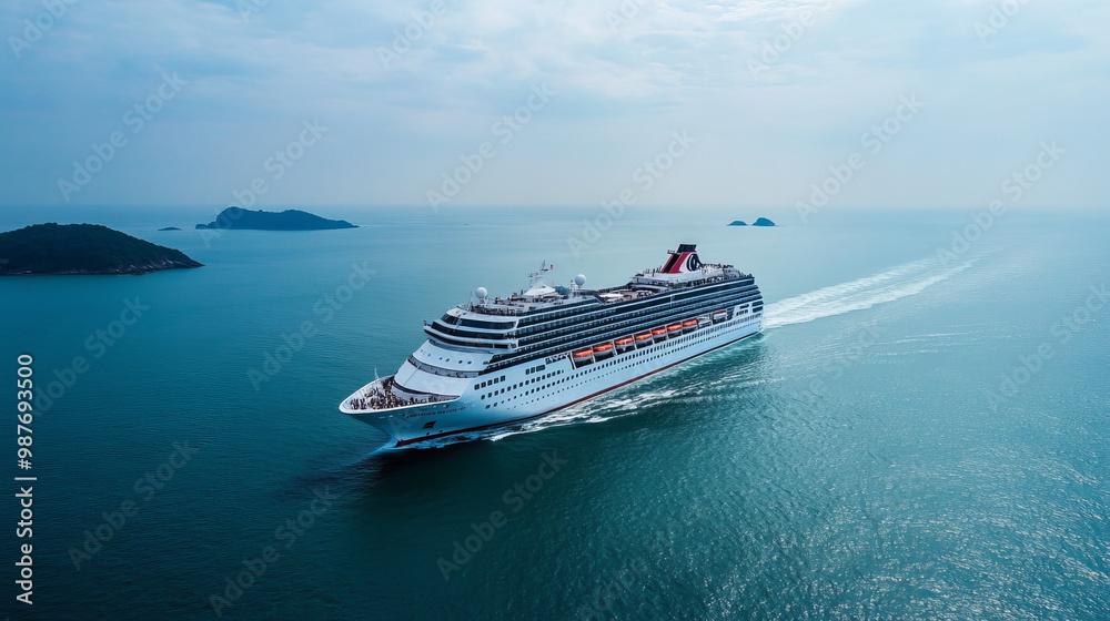 Fototapeta premium Aerial view large cruise ship at sea, Passenger cruise ship vessel 