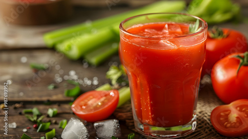 Refreshing Tomato Juice with Celery and Ice