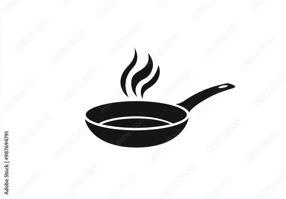 logo featuring the silhouette of an empty frying pan with smoke rising logo featuring the silhouette of an empty frying pan with smoke rising