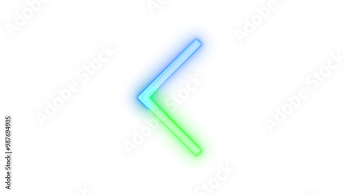 Neon icon chevron left symbol blue green color transparent background