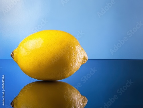 Yellow Lemon on Blue Background photo