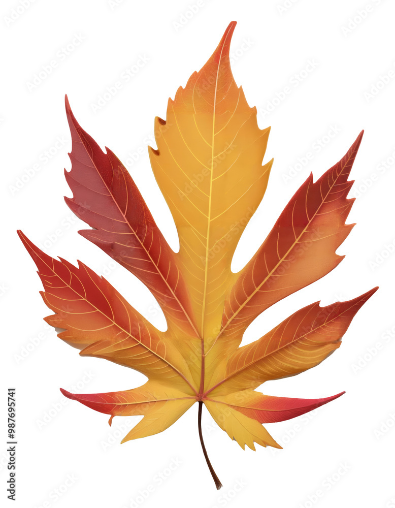 Vibrant Autumn Leaf with Blended Red, Orange, and Yellow Hues on Transparent Background