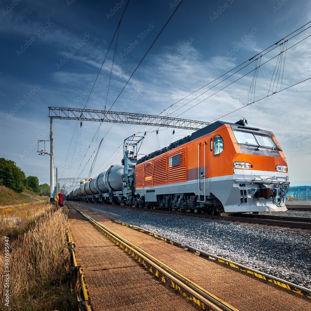 Fototapeta premium an electric locomotive with heavy transport, AI generated