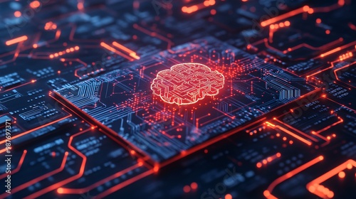 The Heart of Intelligent Machines - Glowing Circuit Board with AI-Powered Brain