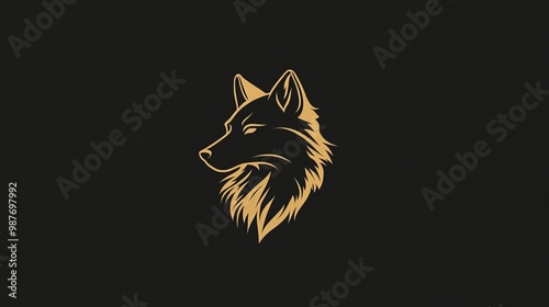 Stylized golden wolf head illustration on a dark background. Sleek and modern, conveying strength and elegance photo