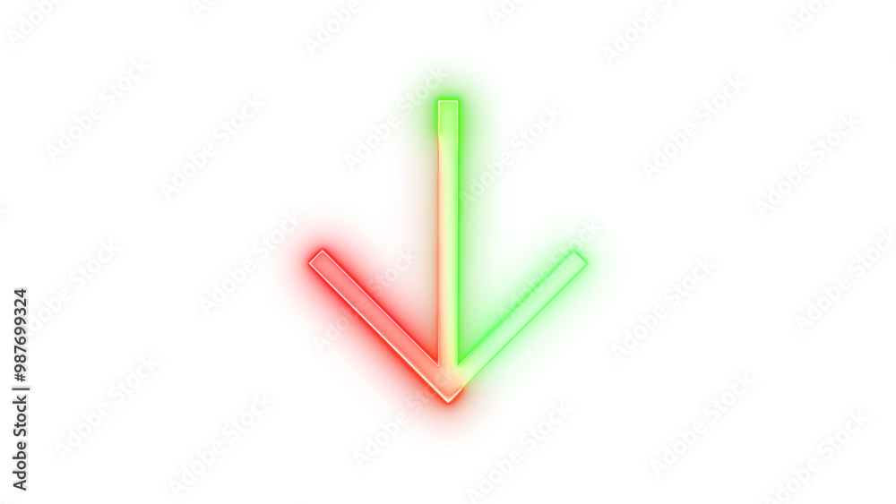 Neon icon down symbol green red color transparent background Neon icon down symbol green red color transparent background