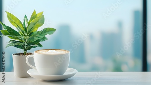 Wallpaper Mural Morning Serenity Enjoying Peaceful Sips of Coffee with a Stunning City Skyline View - Captivating Rooftop Escape Amidst Urban Hustle Torontodigital.ca