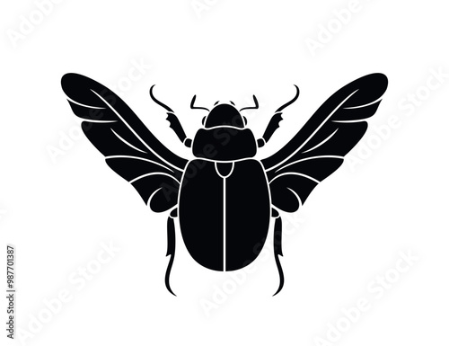 Scarab beetle logo. Isolated scarab beetle on white background. Flying scarab beetle