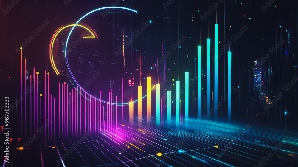 Abstract black background with Colorful charts and graphs with statistics to innovative analyze business potential and forecast future development of companies growth. Abstract black background with Colorful charts and graphs with statistics to innovative analyze business potential and forecast future development of companies growth.